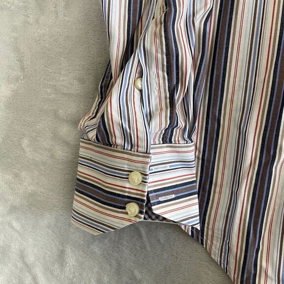 Thomas Dean Shirt Mens Large L Striped Button Up Flip Cuff Shirtmakers Cloth - Picture 5 of 9